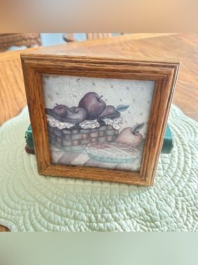 Vintage Cottagecore square apple pie framed print
